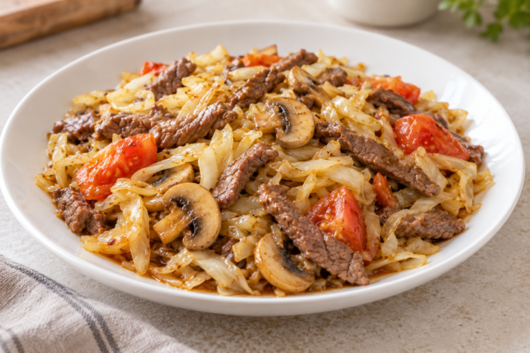 Говядина с капустой и грибами